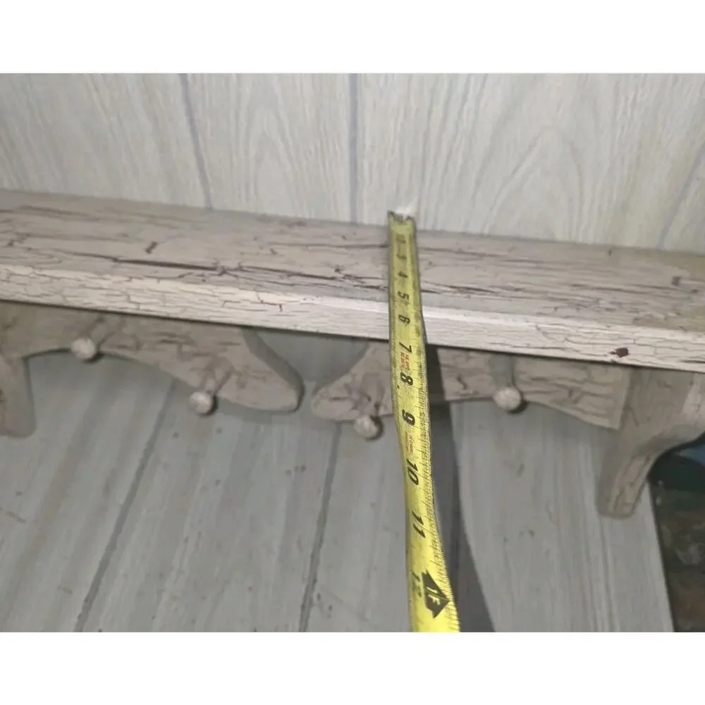 Vintage Heart Cut Out Wooden Wall Shelf White Washed Shabby Chic Pegs Heritage